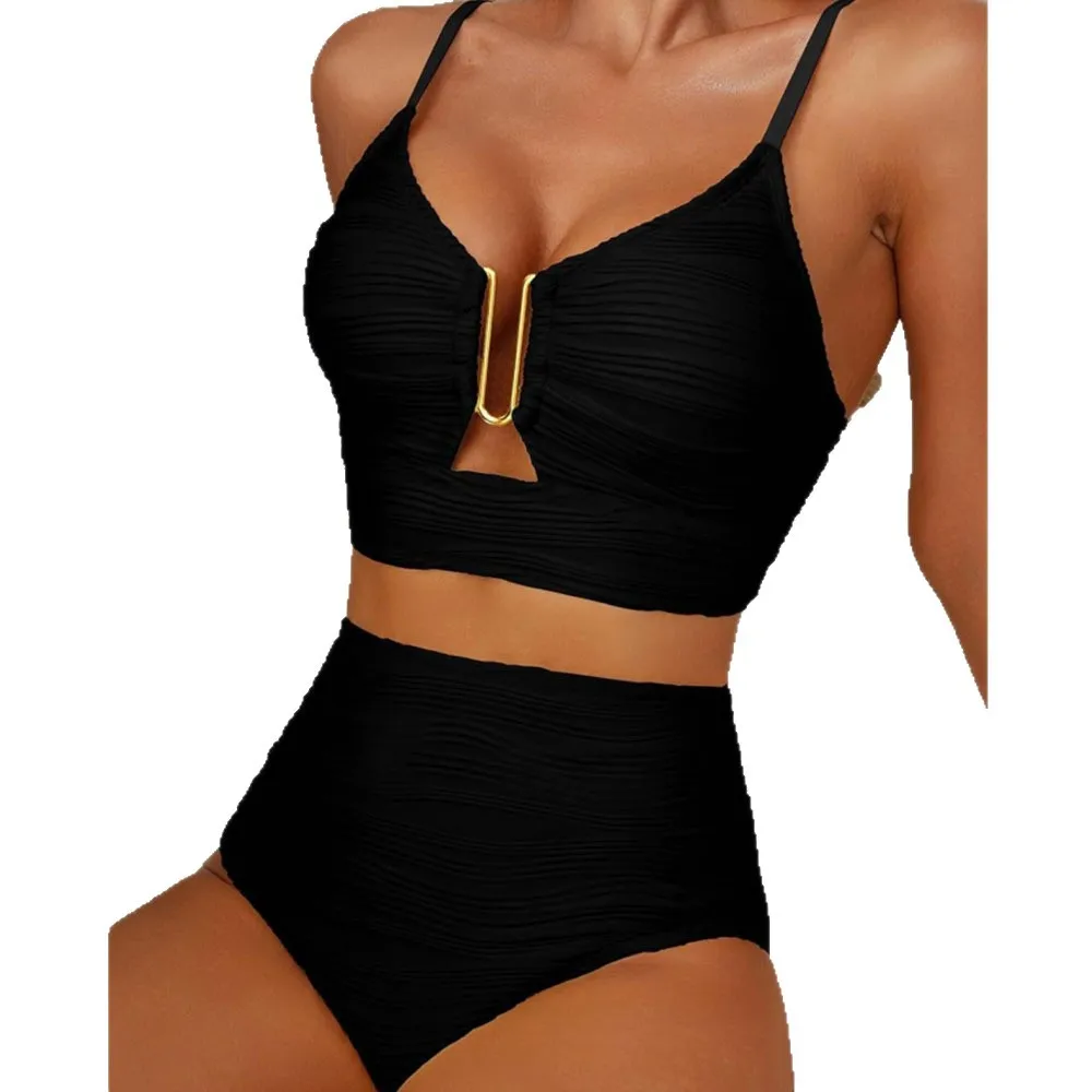 2025 새로운 비키니 수영복 여성 섹시한 서스펜더 솔리드 컬러 안티 스트립 수영복 비치 바람 수집 분할 수영복