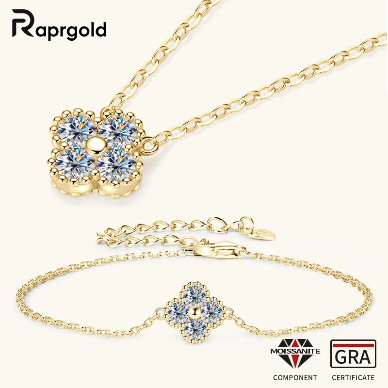 

RAPRGOLD GRA Муассанит четыре цвета клевера подвеска ожерелье браслет набор для женщин стерлингового серебра S925 ювелирные изделия подарки