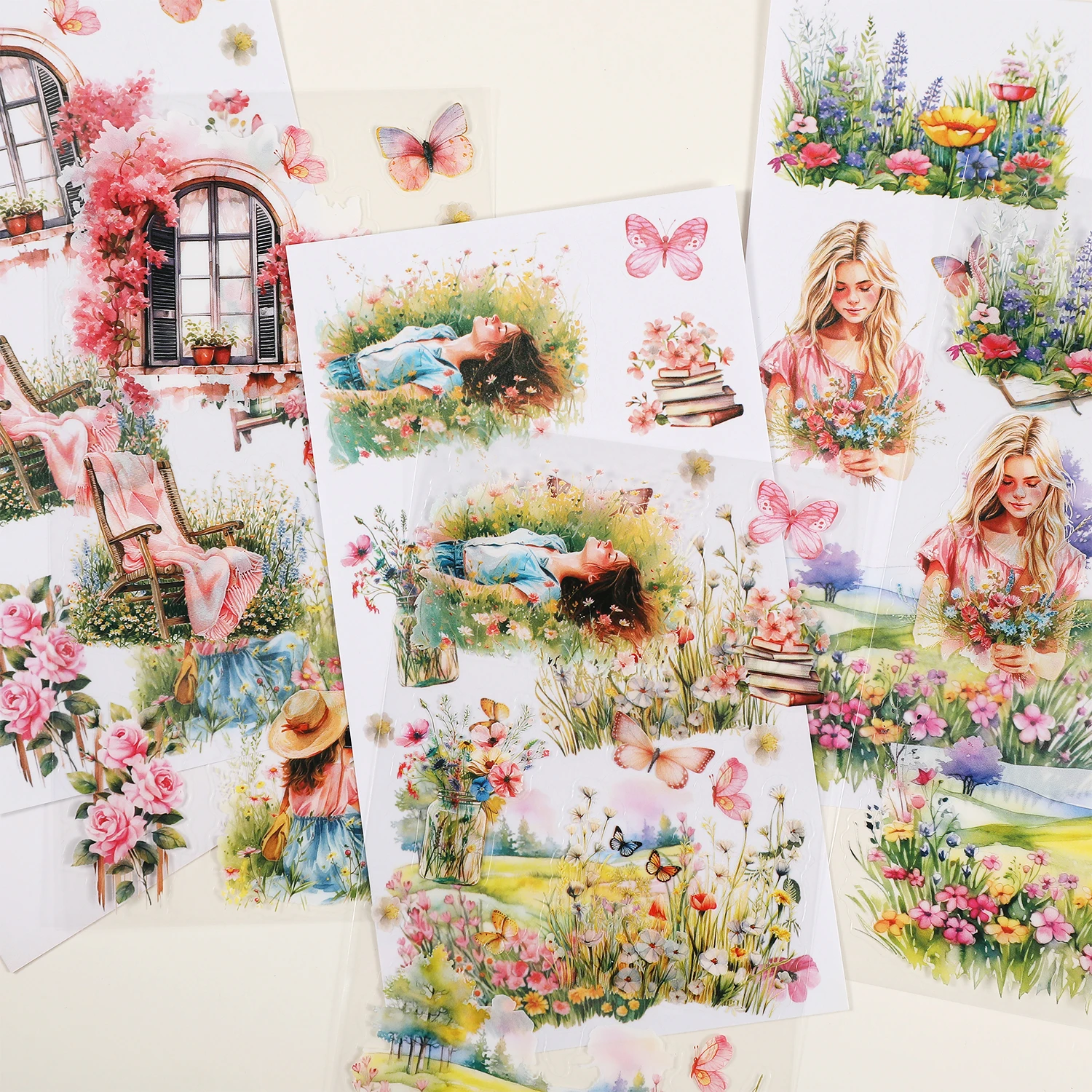 Mr.Paper 5Packs Dual Material Watercolor Scenery Sticker Book DIY Base Decor for Journal Photo Frame Scrapbook Collage