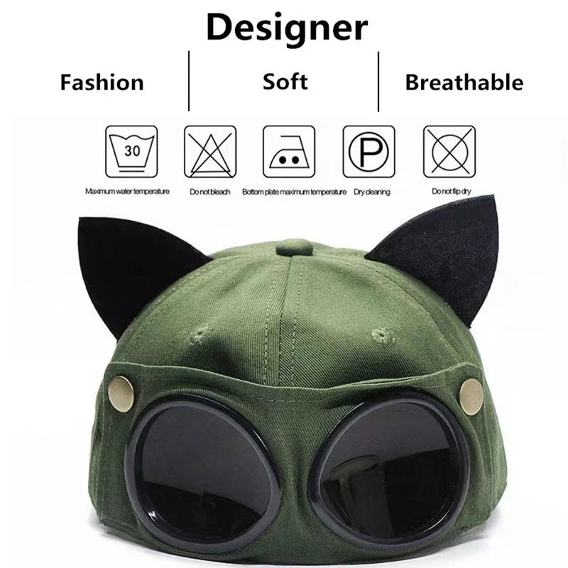 Fashion Unisex Pilot Glasses Cat\'s Ears Baseball Cap Street Hip-hop Cap Casual Hats Sunscreen Hat Hip Hop Hat Sports Cap