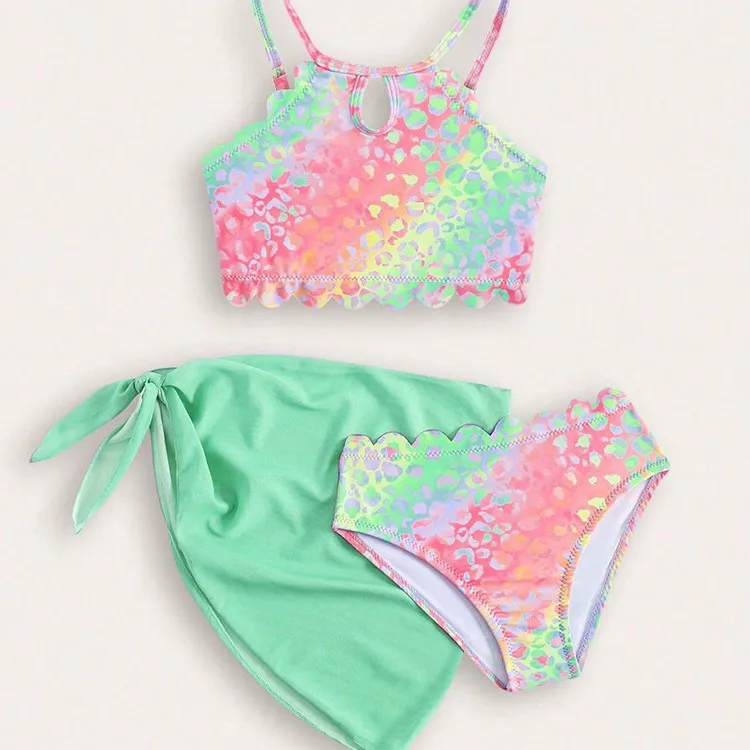 2025 New Fashionable Printed Childrens Swimsuit Three Piece Set Beach Swimsuit