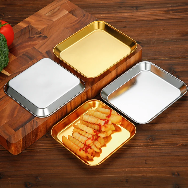 Square Stainless Steel Snack Dish Food Tray Storage Organizer Buffet Presentation Fruit Vegetable Plates Kitchen Accessories