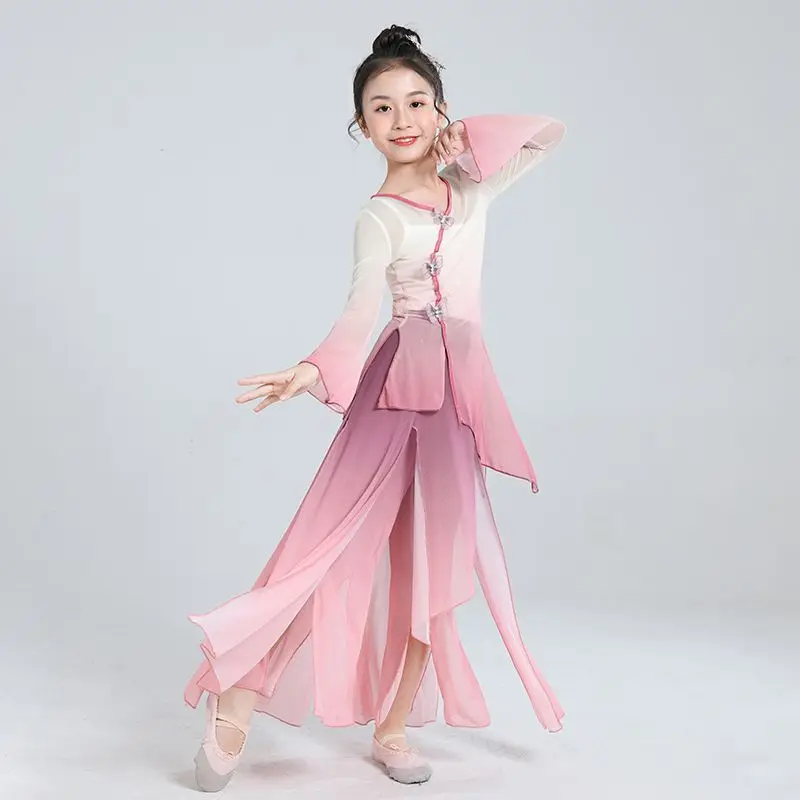 Children's Classical Dance Performance Clothing Chinese Gauze Dancing Suit Girls' Dance Practice Clothing Fan Dance UniformLE685