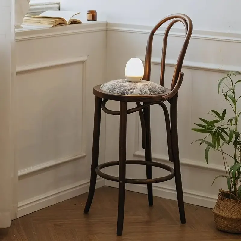 French bar chair, medieval solid wood stool, island platform Nordic high foot, backrest chair, household