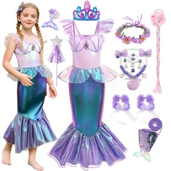 Little Girl Mermaid Dress Children Ariel Cosplay Costume Halloween Princess Theme Party Outfits Kids Carnival Fancy Clothes
