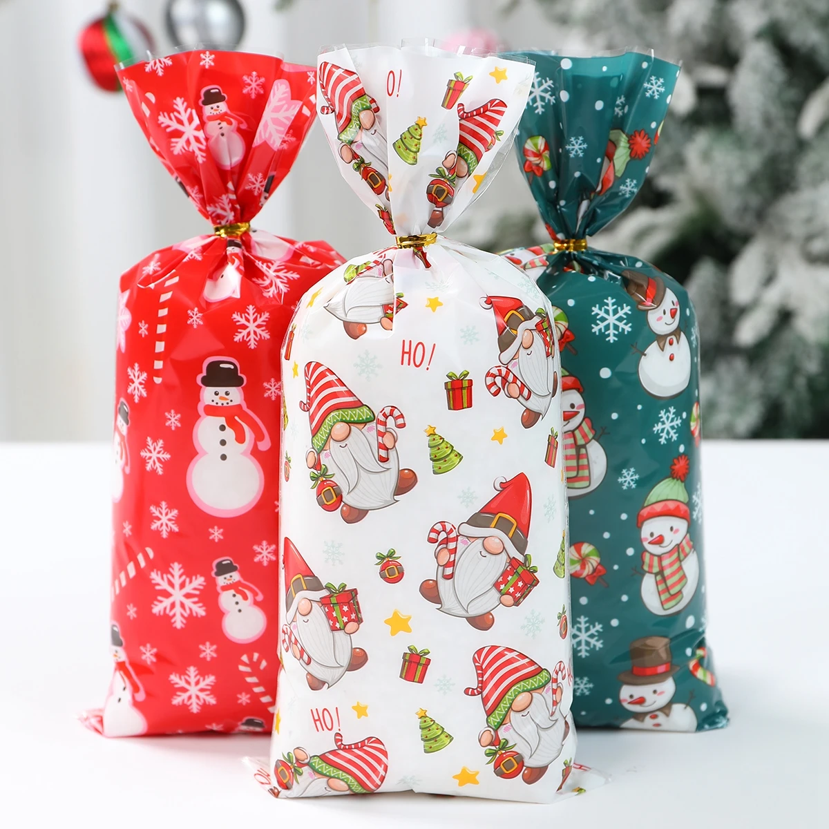 25/50/100pcs Christmas Candy Bags Merry Christmas Cookie Package Christmas Decor 2024 Gift Bag for Home Xmas New Year Gifts 2025