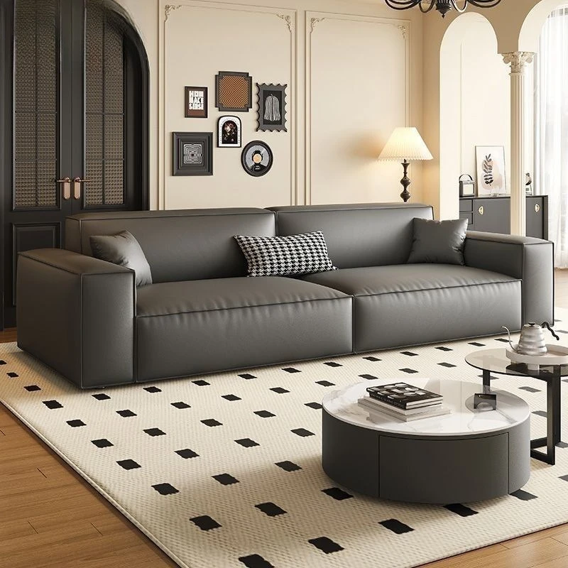 advanced simple ecological leather, leather sofa, living room, straight row clearance, Italian minimalist tofu blocks