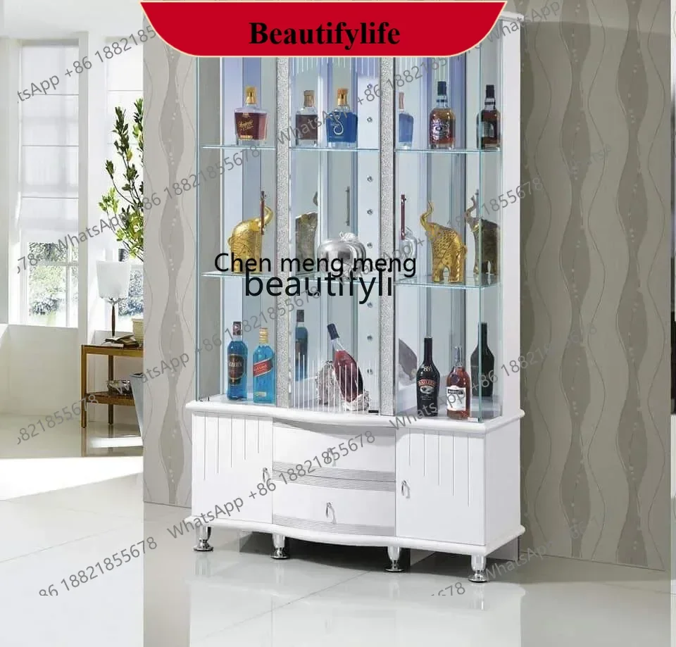 

D178 Living room small wine cabinet against the wall Modern simple Italian light luxury glass cabinet Household glass wine cabi