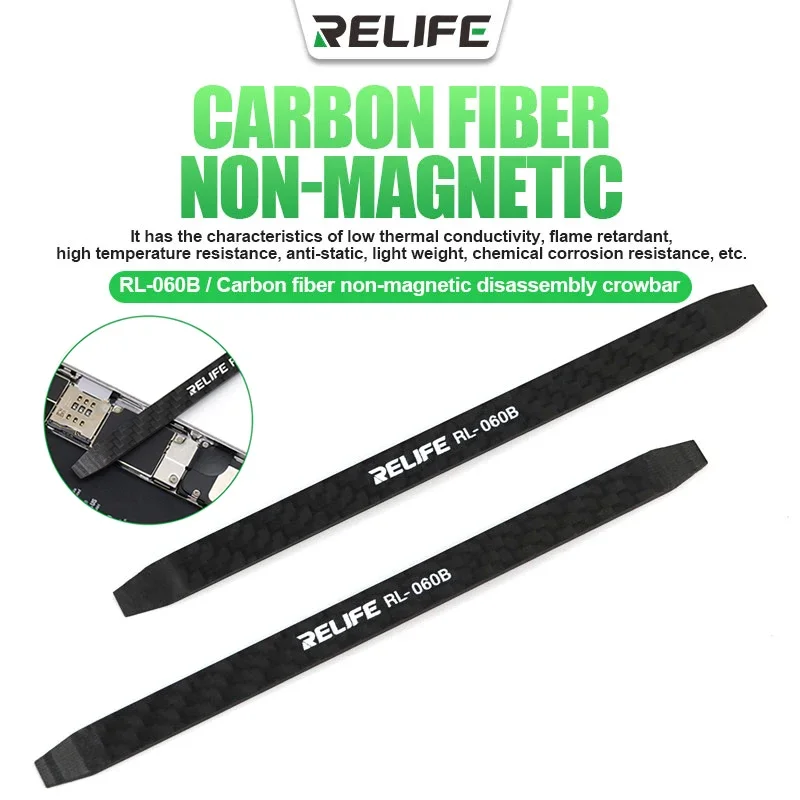 RELIFE RL-060B Carbon Fiber Non-magnetic Disassembly Crowbar ow Thermal Conductivity, Flame Retardant, For Mobile Phone Repair