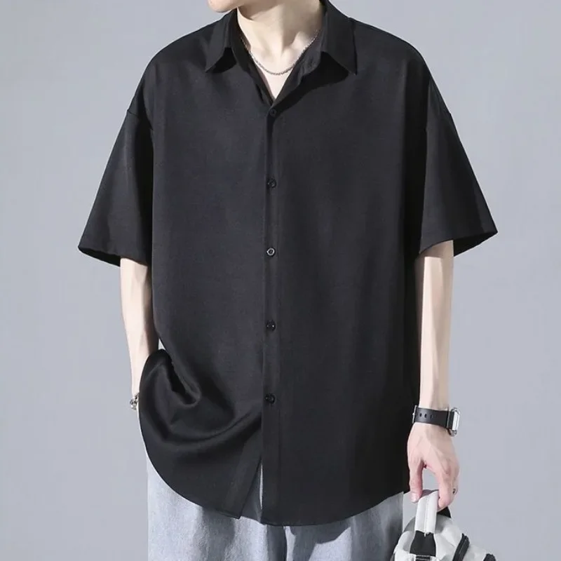 

Man Shirt Black Half Sleeve White Korean Style Aesthetic Cheap Brand Fashion 2025 High Quality Luxury Tops Summer Shirts for Men