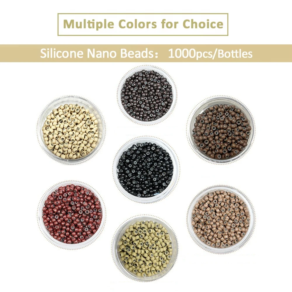 1000Pcs 3mm Silicone Lined Copper Nano Rings Beads High Quality Micro Nano Beads For I‑Tip Hair Extension Tool 7 Color Available