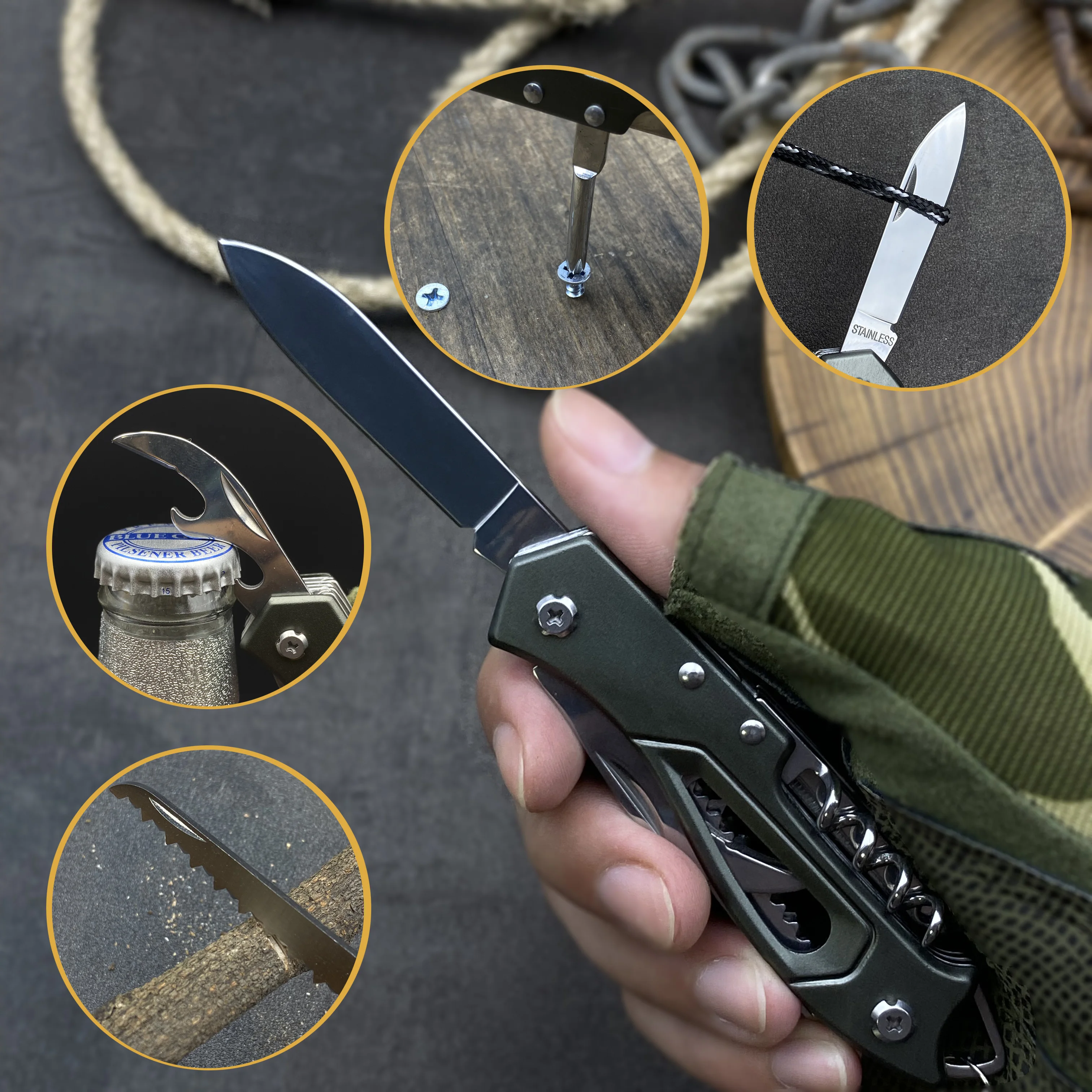 Swiss multi-tool folding knife, portable multi-purpose army knife pocket EDC pocket knife, outdoor camping scissors saw