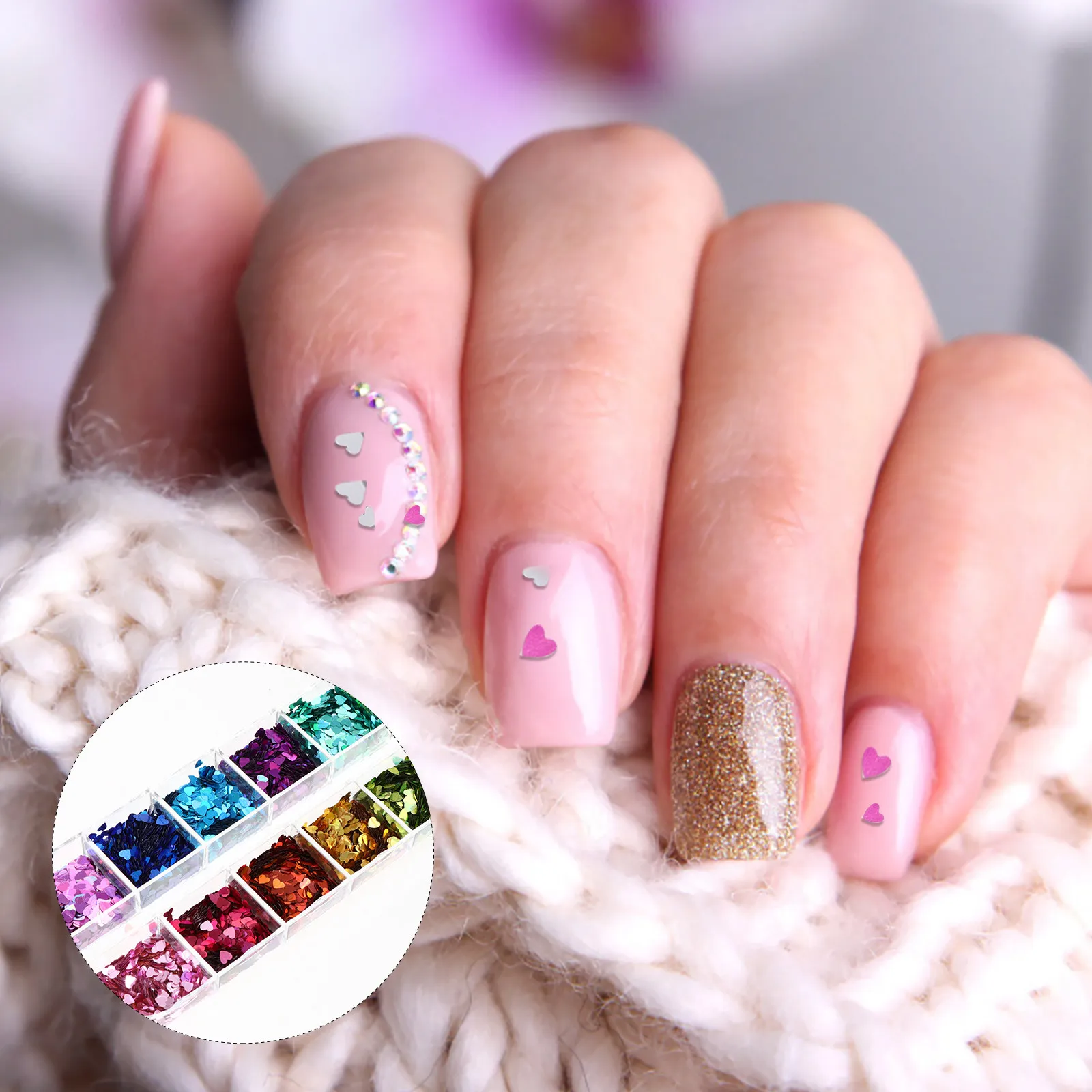

2 Boxes Heart Nail Sequins Sparkling Shiny Nail Art Decoration for Manicure Body Face Craft Party Holiday Elegant Glitter