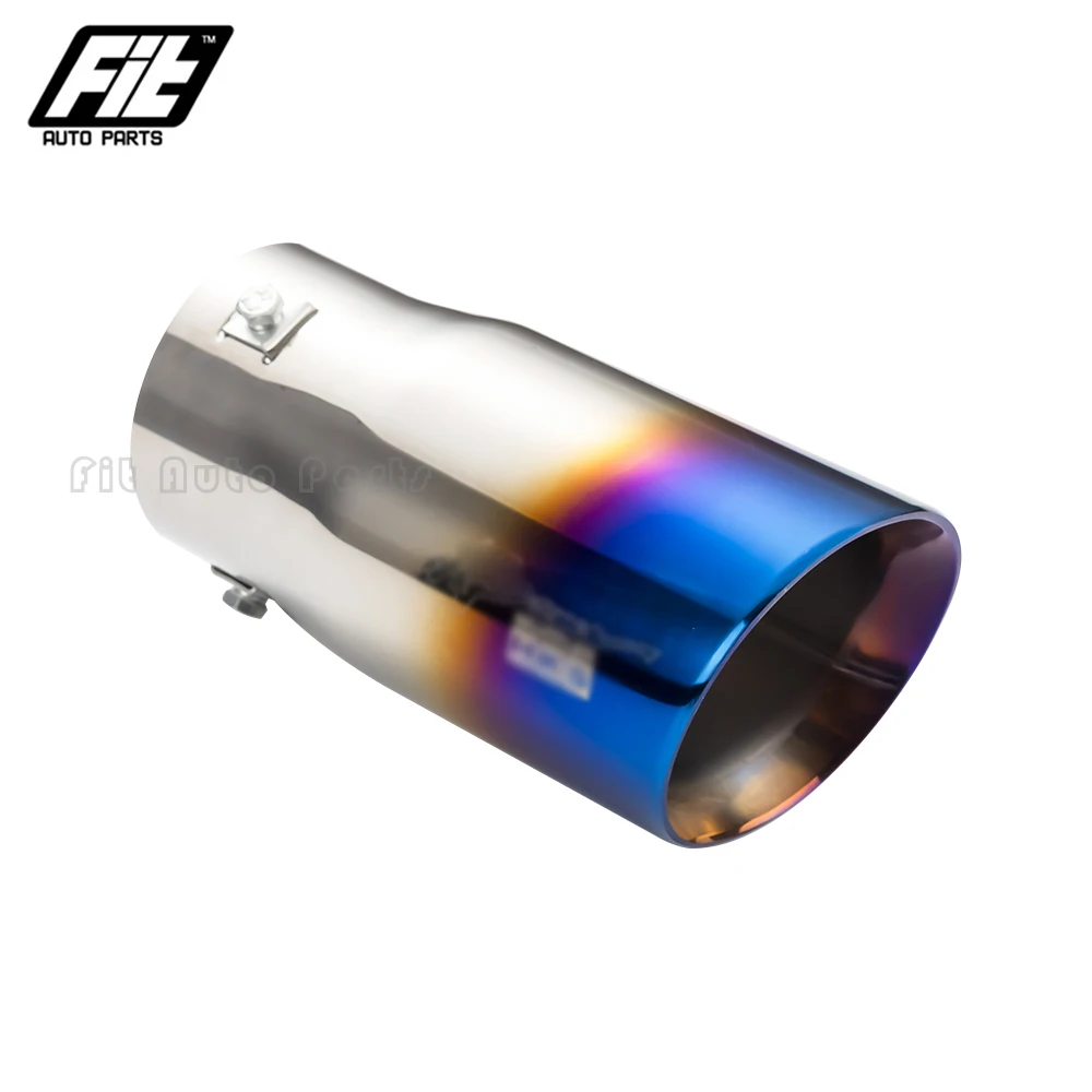 Fast shipping Universal Car 76mm Inlet Single Exhaust Tip 89mm 102mm Burnt Blue Outlet Muffler Tail Pipe