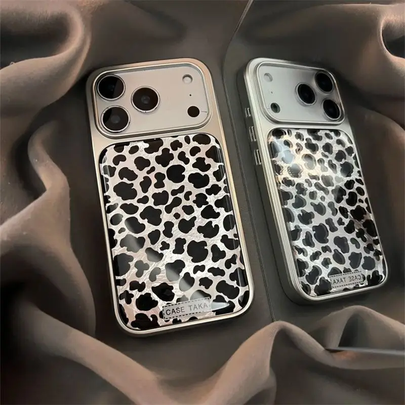 

INS модный клейкий чехол для телефона с черным пятном и леопардовым принтом для iPhone 17Promax 16 15 14Pro Max, задняя крышка с защитой от падения