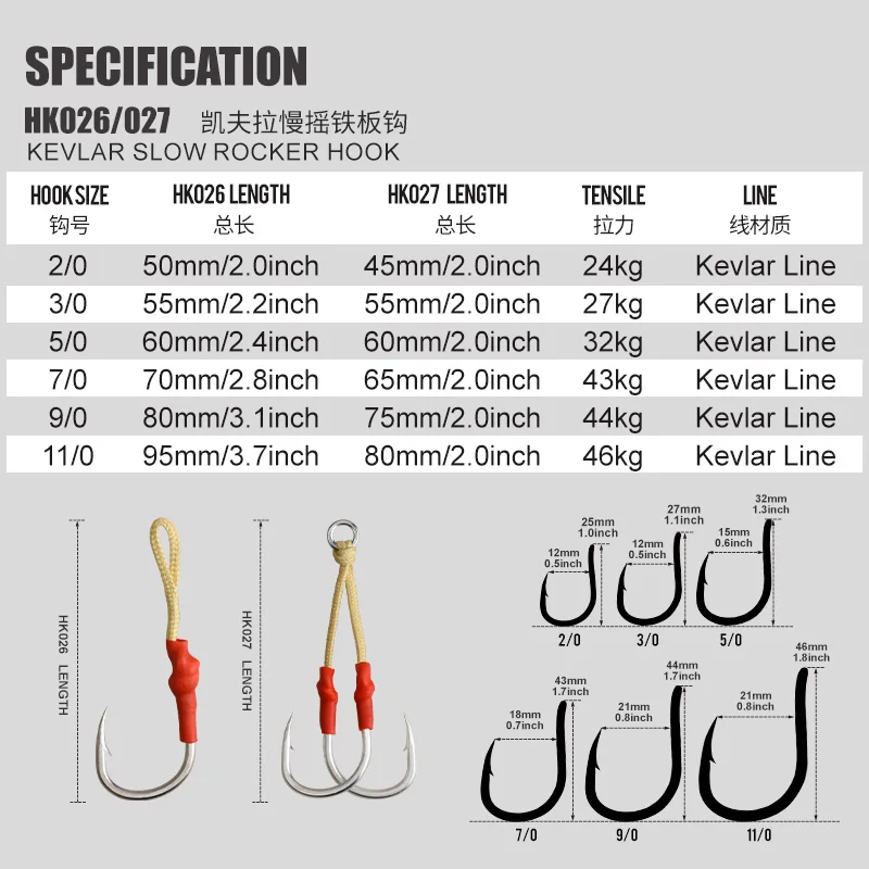 TEASER Kevlar Bound Line Jig Hook, Sea Fishing Jig Single/Double Hook, High Carbon Steel Slow Pitch Heavy-duty Jig Fishing Hook