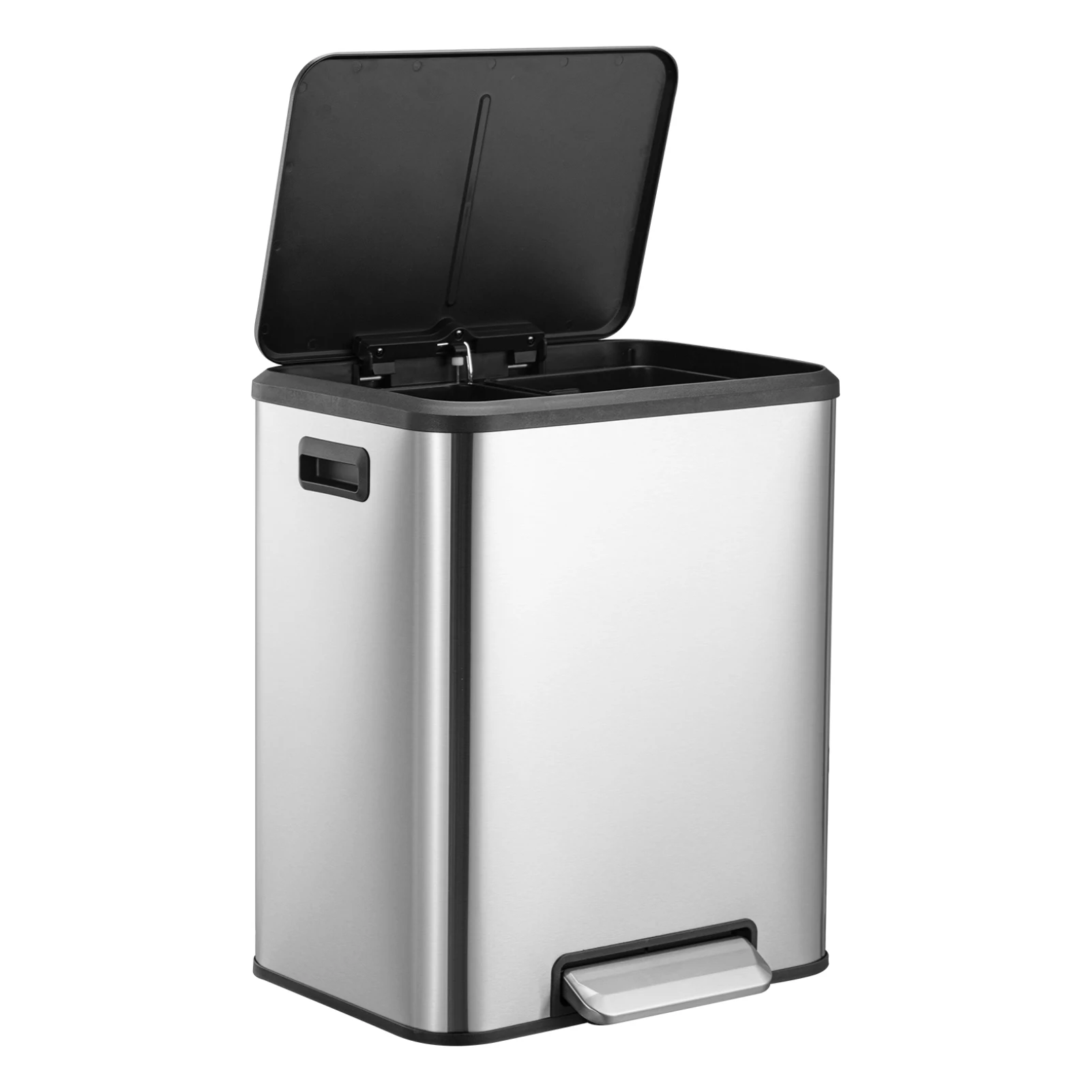 8 Gallon/30L Step Dual Compartment Stainless Steel Kitchen Trash Can On Garbage Bin – Soft Close Lid, 2 Removable Inner Buckets, Smudge-Resistant, Space-Saving Modern Design for Home, Office