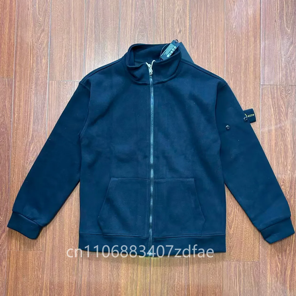 

Compass Qualitiy Patch Italian Luxury Style Cotton Zipper Hoodie Cardigan Sportswear Men's Solid-color Stand-up Collar Jacket