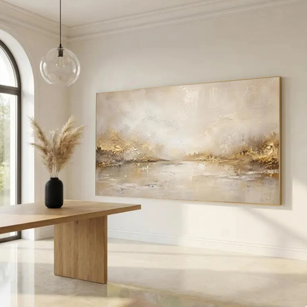 Big Abstract Oil Painting On Canvas Handmade Gold Gray Scenery Wall Art Picture Original Mural for Living Room Home Decor Image