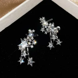 Foydjew 2022 New Design Five-pointed Star 925 Silver Needle Earrings Shiny AAA Zircon Clip Earring Ear Accessories For Women