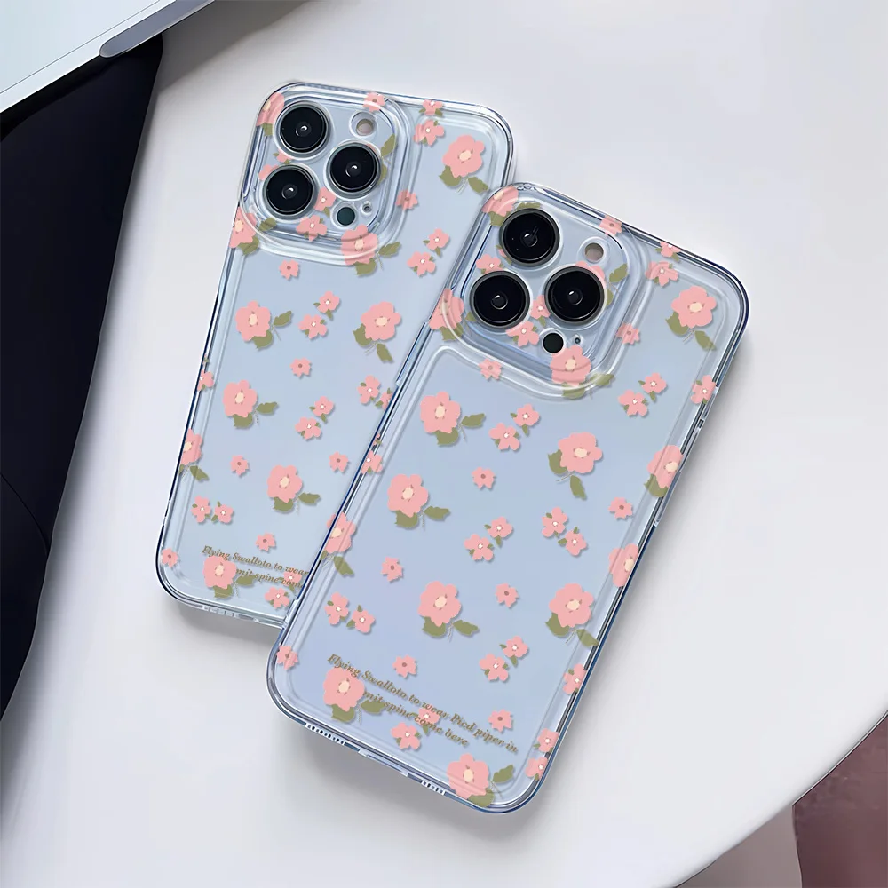 

Flower Pink Soft Silicone Phone Case For iPhone 15 14 13 12 11 Pro Max XS X XR 7 8 Plus Transparent Shockproof Bumper Back Cover