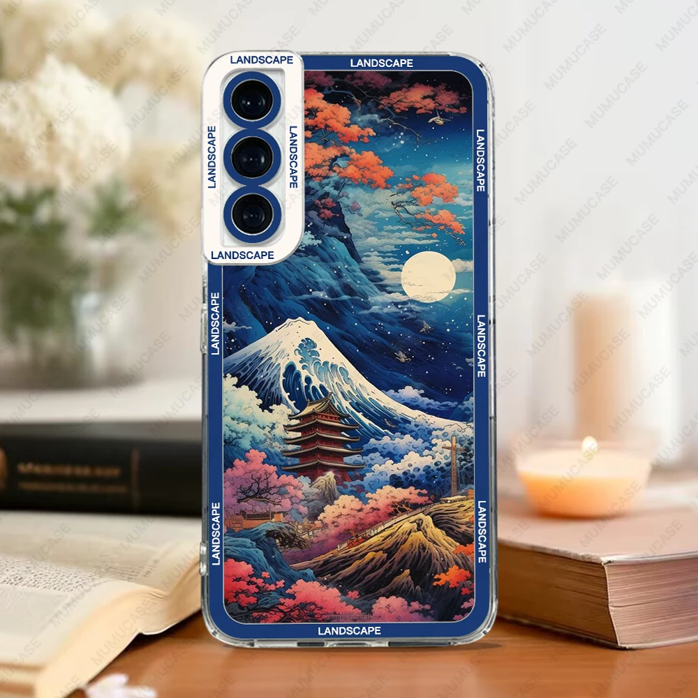 Case For Samsung Galaxy S24 S20 S21 FE S22 Plus S23 Ultra A22 A54 5G Soft Cover Japanese Landscape