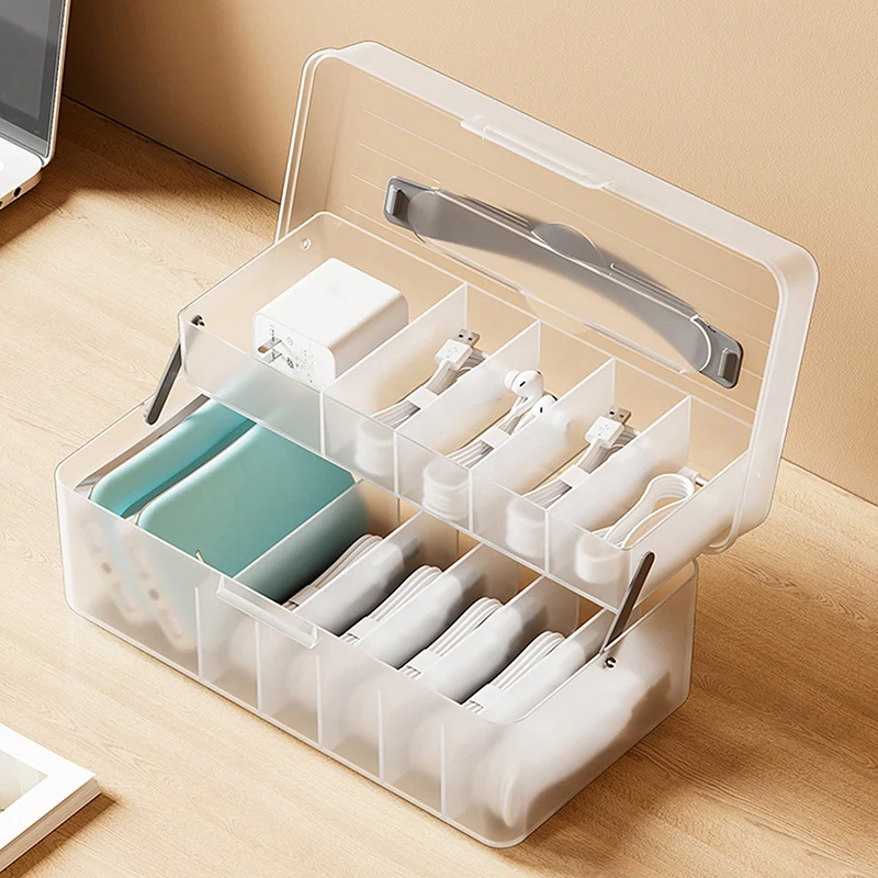 Multi-function Desktop Double Layer Data Cable Storage Box Phone Charger Charging Cable Finishing Box Wire Cable Organizer
