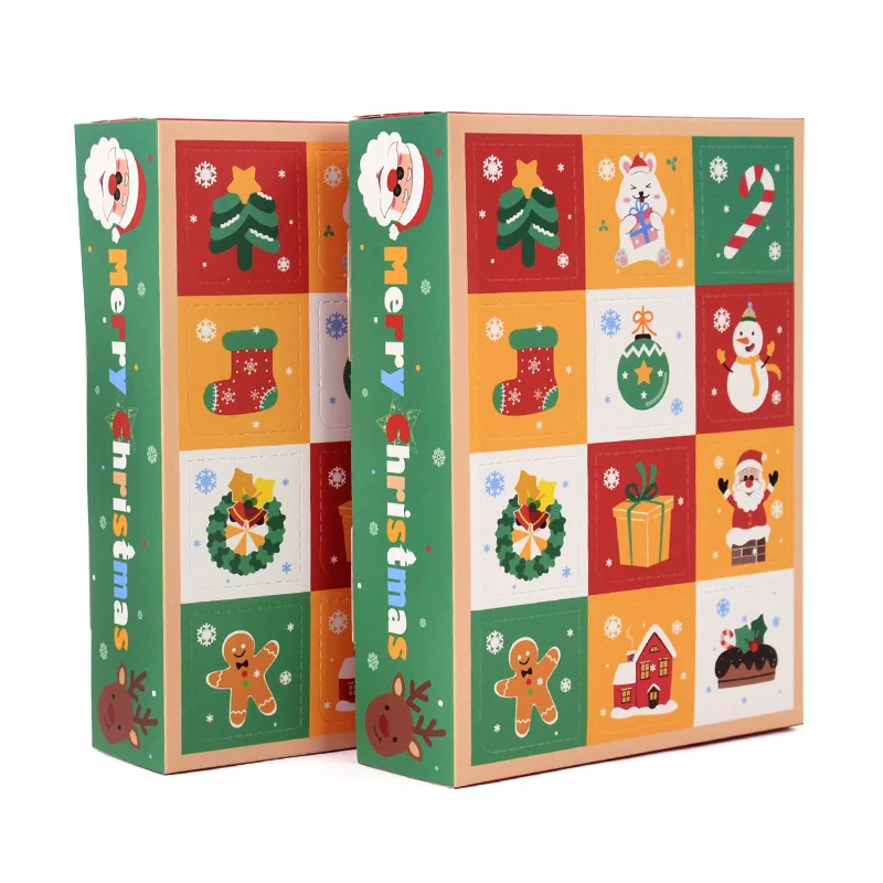 

2P Christmas Kraft Paper Gift Box 12Grid Countdown Advent Calendar Box Surprise Poked With Finger Xmas New Year Party Decor Noel