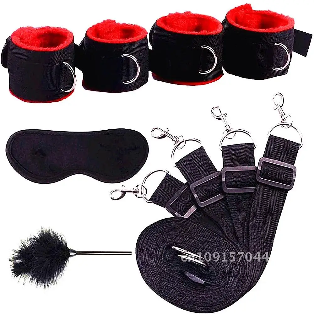 Sex Restraints เร้าอารมณ์ Handcuff เตียง Bondage ชุดของเล่นสําหรับผู้ใหญ่ S & M Fetish เกมข้อเท้า Cuffs Slave BANDAGE Eye Blinder Sextoy ชุด