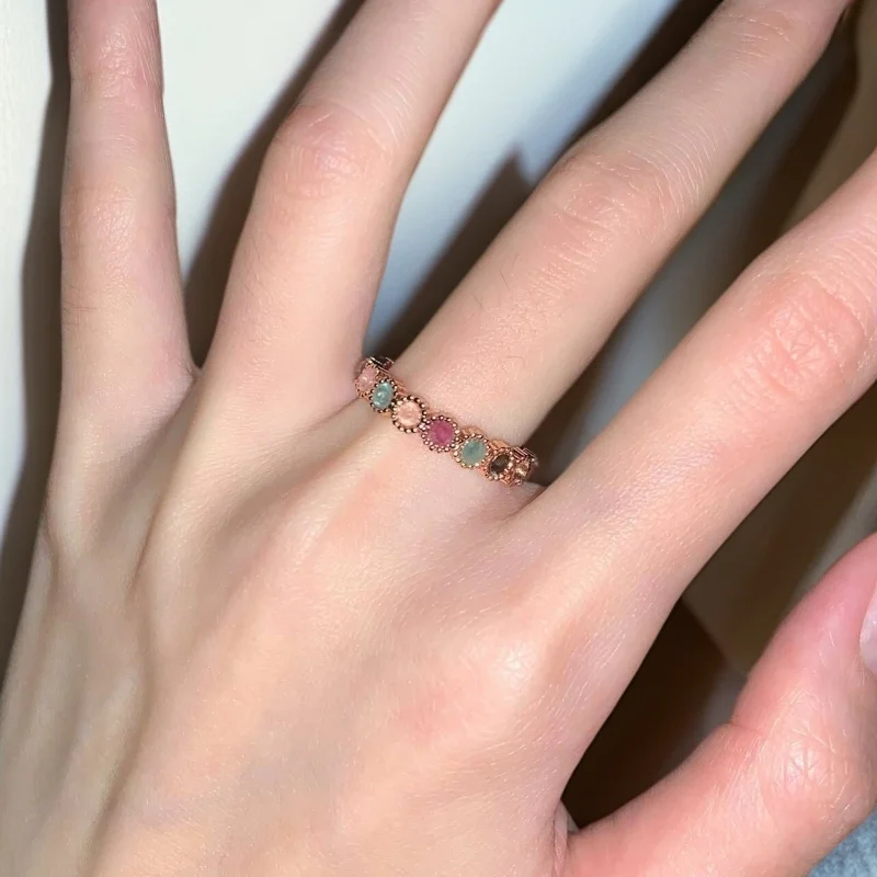 

Women's Niche Design Opening Adjustable Finger Ring Tourmaline Rainbow Ring Sweet and Spice Girl Style Jewelry Premium Ring 2