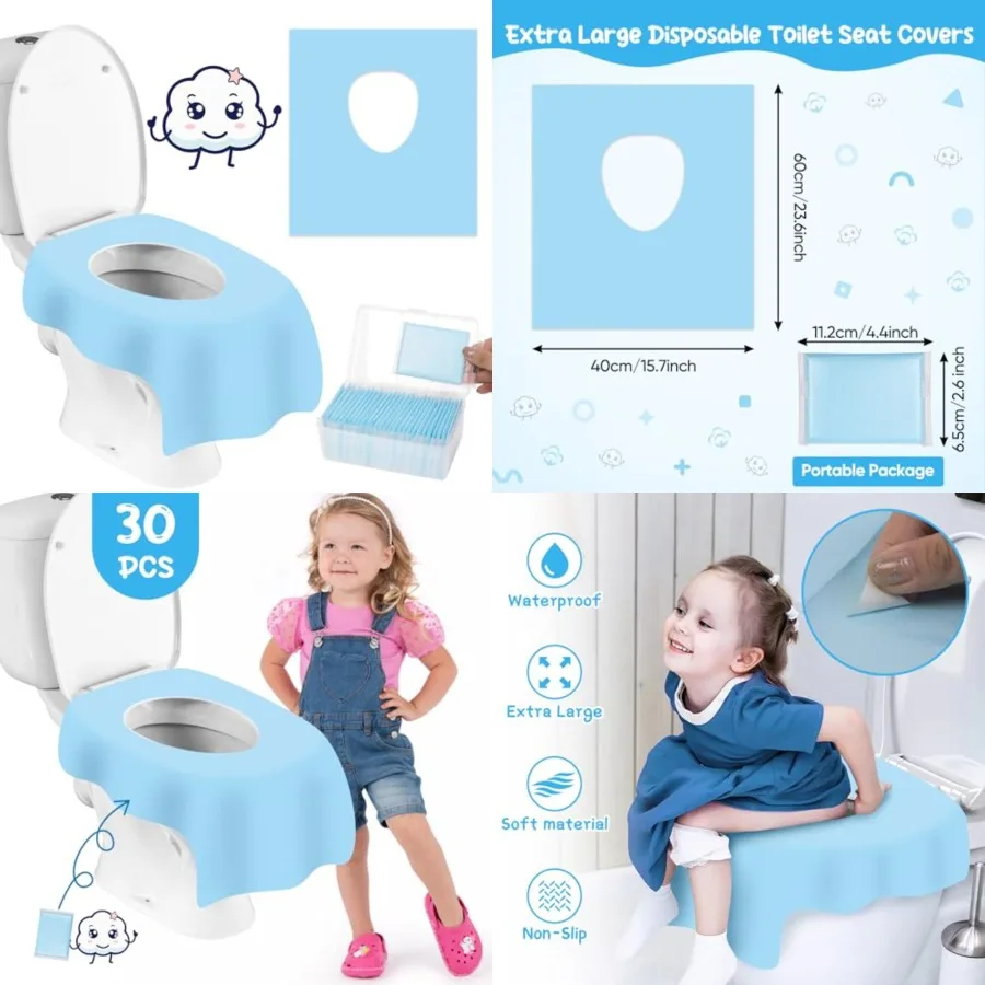 أغطية مقاعد المرحاض للاستعمال مرة واحدة، 30 عبوة من بطانات مقاومة للماء ملفوفة بشكل فردي وغير قابلة للانزلاق للبالغين، حل محمول وصحي f #1