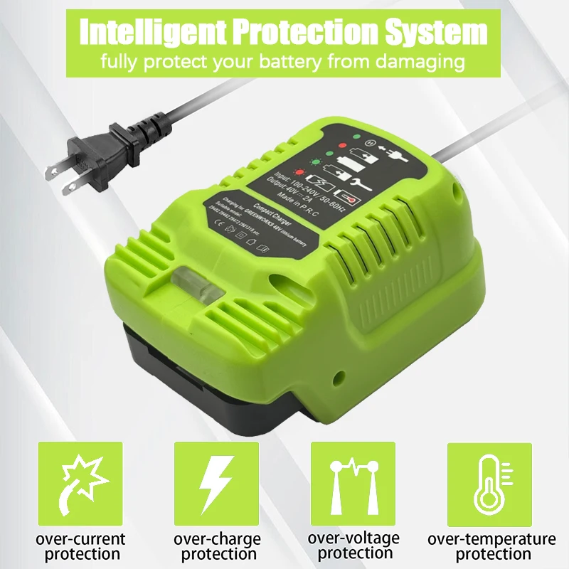 Power Tool Accessories 100-240V Smart Charge Lithium Battery Mini Fast Charger for Greenworks 40V Lithium Battery US Plug