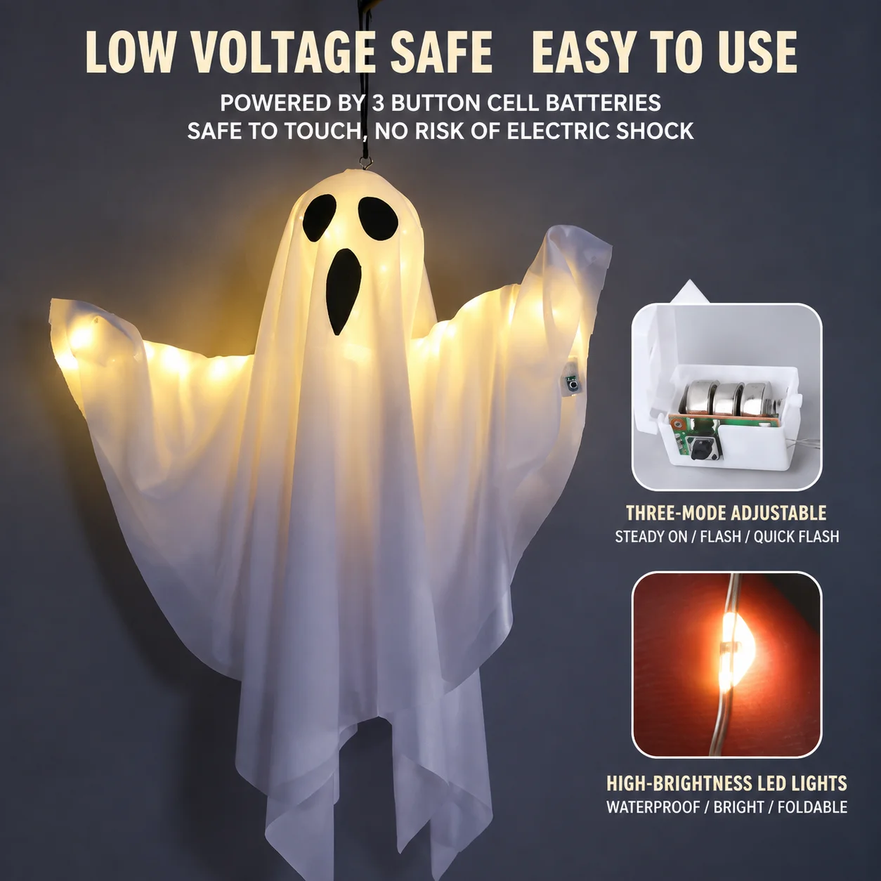 Halloween Hanging Ghost Decor LED Hanging Ghosts Horror Props with Fairy Light Indoor Outdoor Haunted House Halloween Decoration