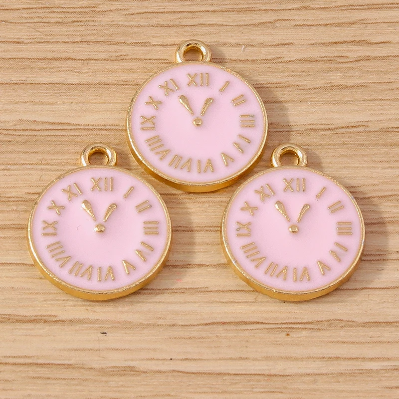 10 stücke 14x17mm niedliche Emaille runde Roma Ziffern Uhr Charms Anhänger für Armband Halskette Schmuck machen DIY liefert Zubehör – Detail 3