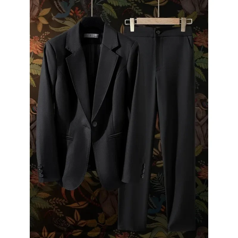 Blazer e calças de manga comprida feminino, calça formal, senhoras do escritório, roupas de trabalho de negócios, café, marinha, preto, conjunto de 2 peças, feminino