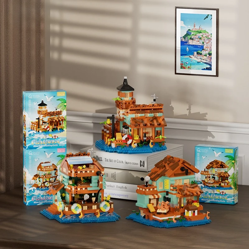 Set de Bloques de Construcción del Faro de la Aldea Costera, Decoración de Escritorio, Regalo Coleccionable, Juguete Educativo de Ensamblaje para Exhibición en el Hogar