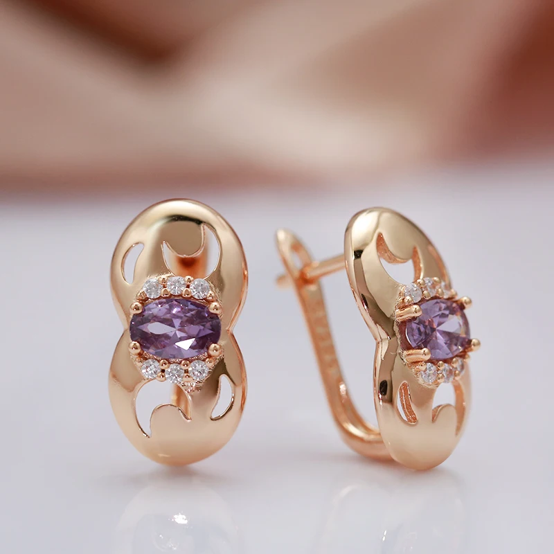 SYOUJYO Purple Natural Zircon 585 Rose Gold Color Women\'s Stud Earrings Retro Simple Oval Weddings Fashion Jewelry Easy Matching