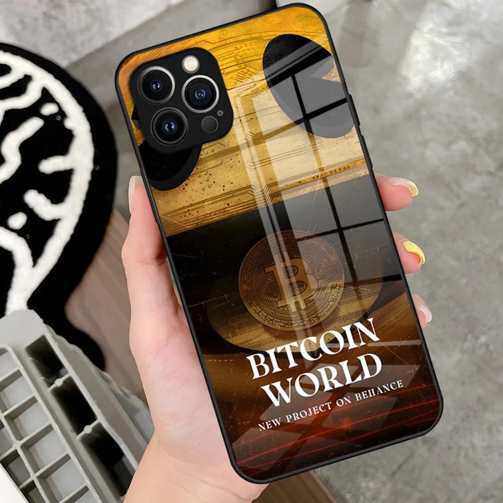 Crypto Currency Bitcoin Phone Case for iPhone 15 Pro 14 13 12 11 Mini X XS XR Max 6 8 Plus SE 2020 Glass Design Cove