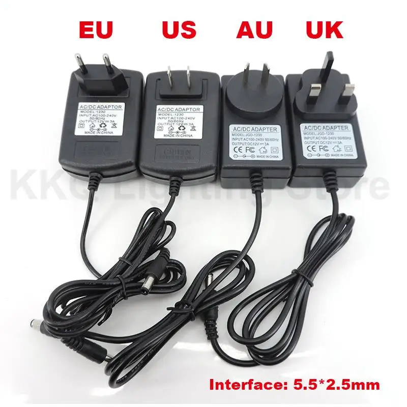 12V DC EU US AU UK Power Supply 12V 3A 3000MA Transformer AC 220V TO 12V AC Power Adapter LED Driver K