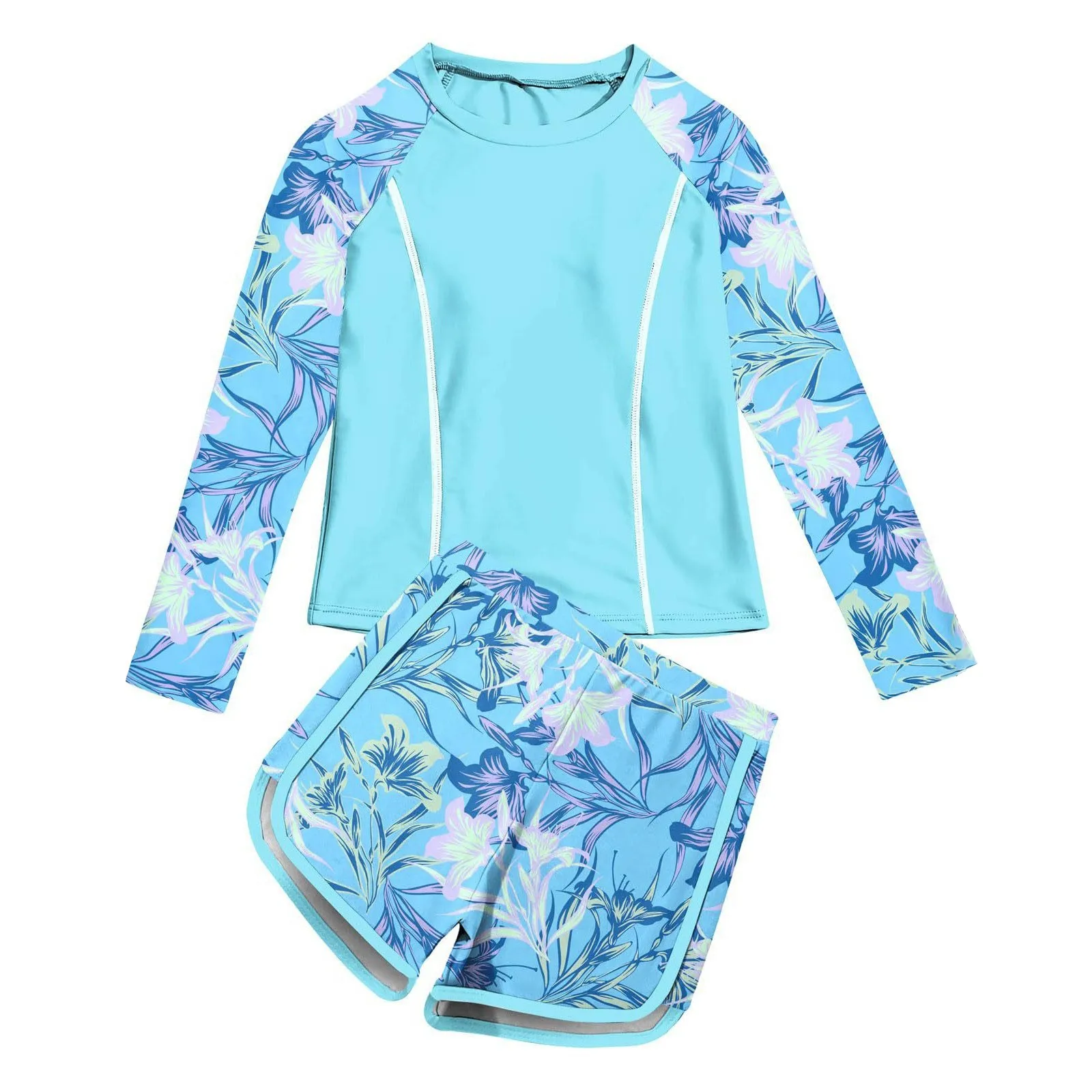 

Girl Long Sleeve Girls Swimsuit Long Sleeve Shorts Set Fashion Beach Printed Girls Swimsuit Size Girl Swimsuit Vacation Clothes