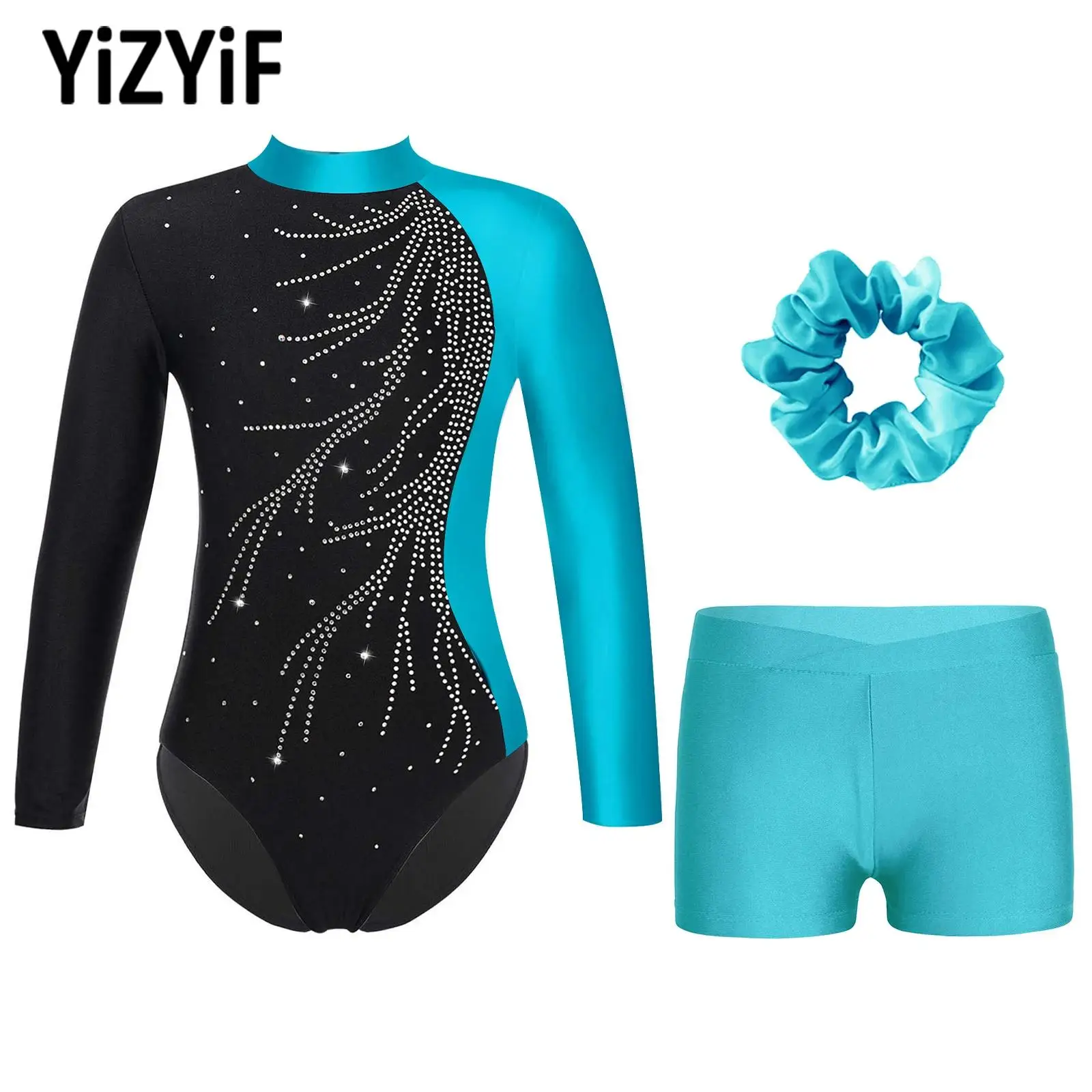 New Gymnastic Figure Skating Ballet Dance Outfit Set Long Sleeve 3pcs Stage Workout Training Fitness Costume Suit for Kids Girls