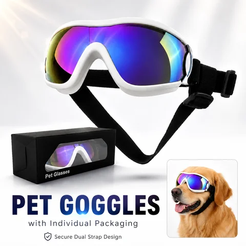 Lunettes de protection pour chien avec emballage individuel, protection UV, double sangle pour chiens de petite, moyenne et grande taille, accessoires photo pour l'extérieur et les voyages