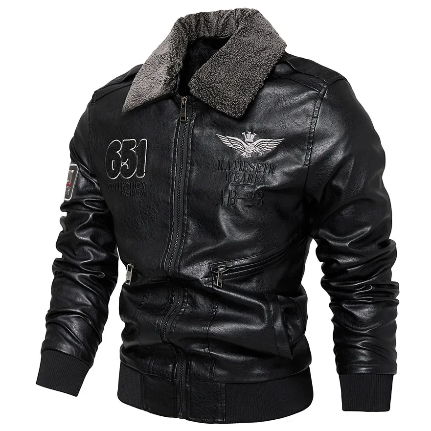 Veste d'hiver en cuir pour hommes, mode masculine, coupe cintrée, veste de moto de haute qualité, laine à revers épaisse, manteaux chauds, vêtements pour hommes