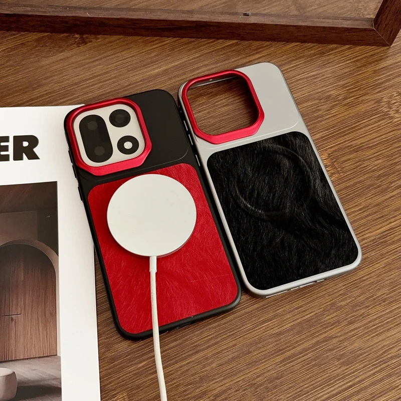 For OnePlus 15 15T Case Luxury PU Leather +Hard PC Anti-Slip Wireless Charging Protective Red Cover for One Plus 15T