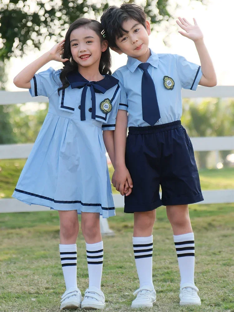 Summer kindergarten uniform, children's college style class uniform set, primary and secondary school uniform, British style