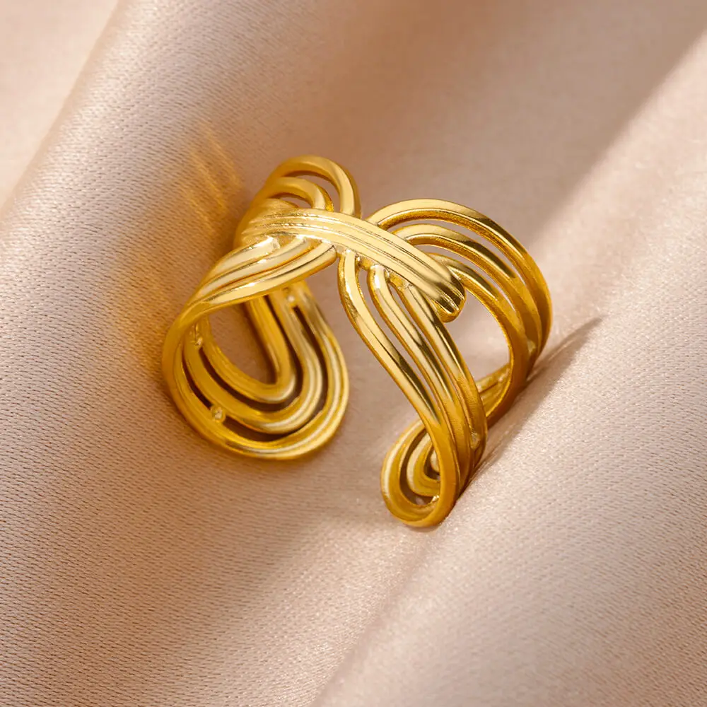 Stainless Steel Rings for Women Jewelry Summer Accessories Simple Vintage Gold Color Adjustable Aesthetic Gothic Snake Wide Ring