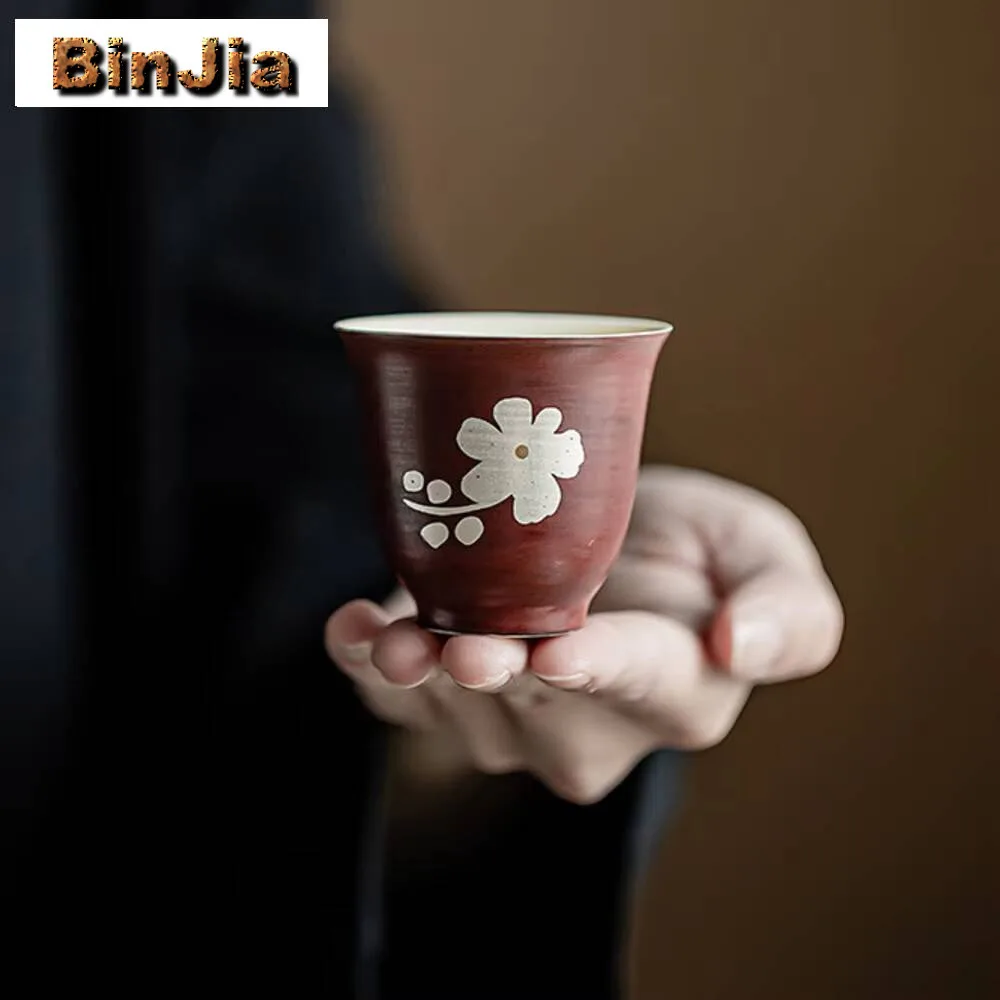 Powder Yin Hawthorn Red Teacup Handmade Sier Plum Cup Beauty Personal Tea Master Meditation Kung Fu Teaset Drinkware