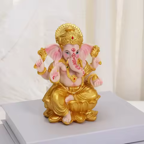 Resin Ganesha Statue Hindu Elephant God of Wisdom &amp; Success Handcrafted Home Altar Decor for Diwali Puja Office Gift Idea