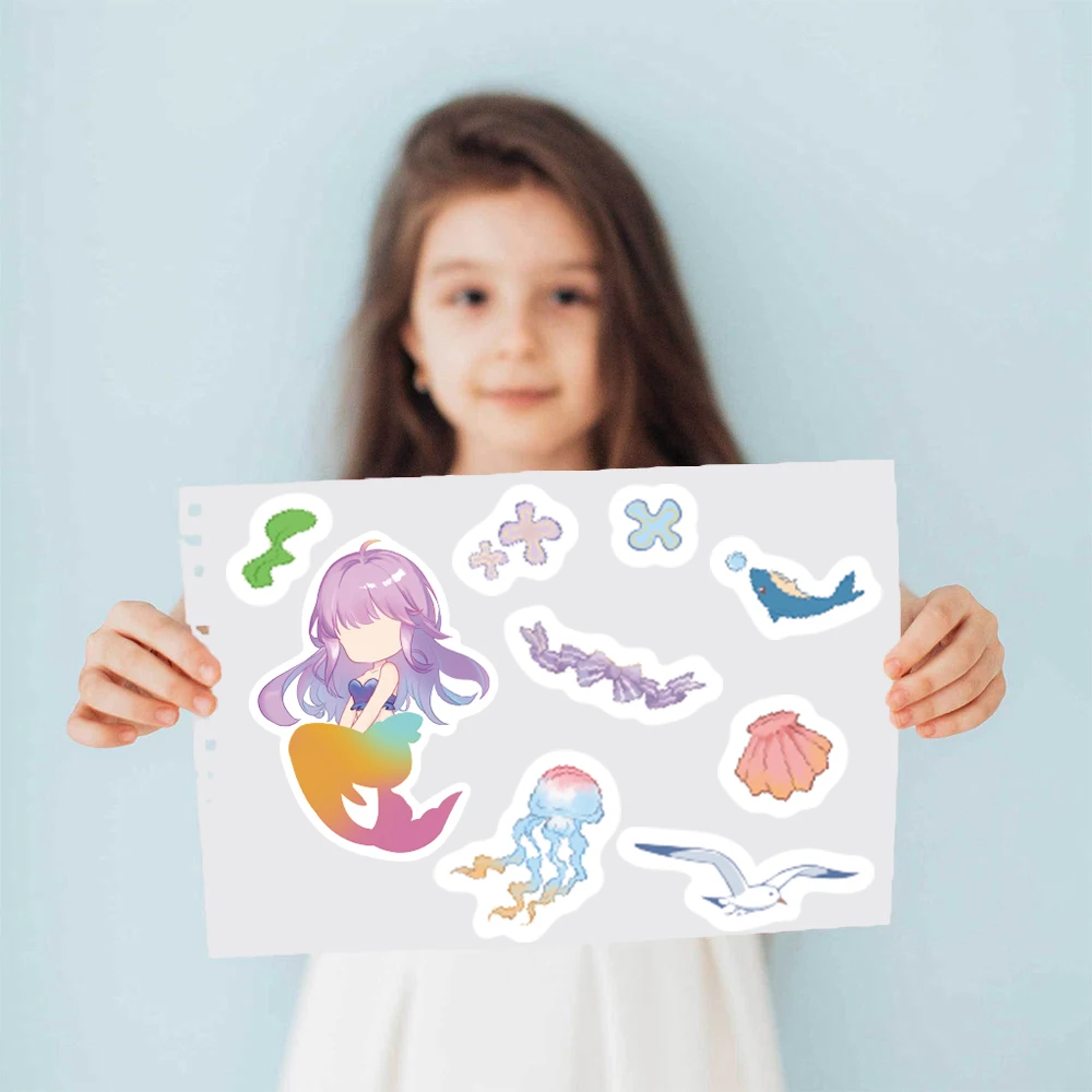 8 Stück Meerjungfrauen-Sticker für Scrapbooking, niedliche kreative Laptop-Deko, DIY-Handy-Dekoration, Geschenk, Wasserbecher, wasserdichte Festival-Sticker – Detail 5