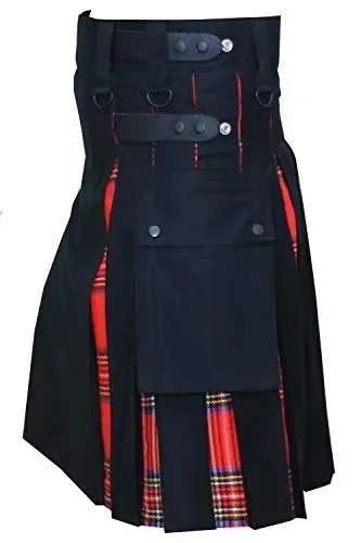 Tartan de algodão masculino calças escocesas de múltiplos propósitos com tiras de couro vestido de tamanho grande vitoriano escocês kilt vestido medieval